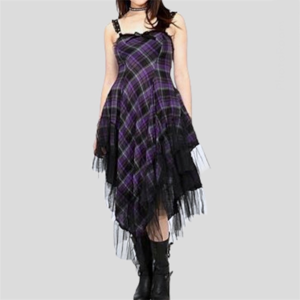 Lip Service purple plaid V-shaped witchy halloween costume dress